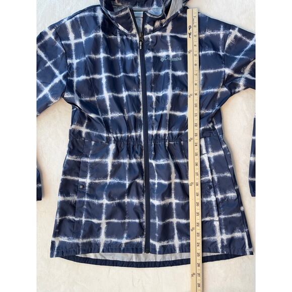 Columbia Girls Lightweight Rain Jacket Navy Blue White Print Windbreaker Coat L - Picture 3 of 8